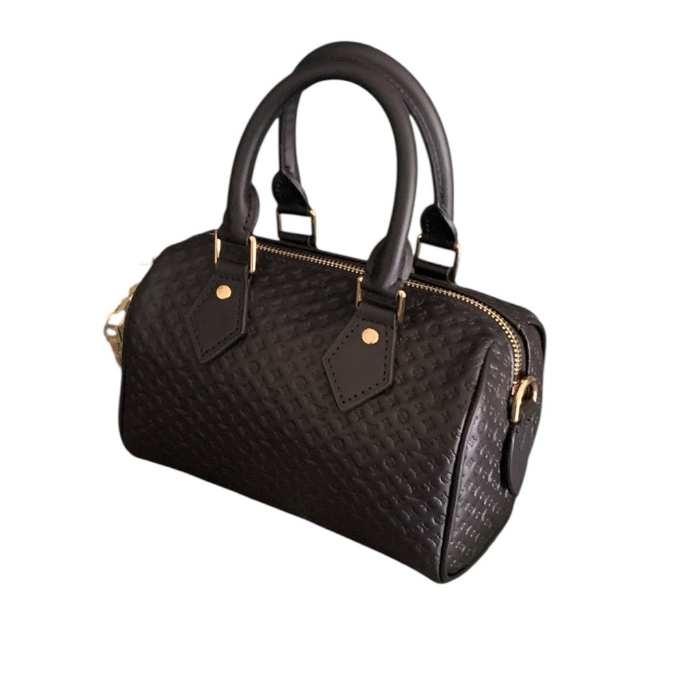 🆕Louis Vuitton Style NanoGram Monogram Embossed Leather Speedy Bandouliere 20🆕 - Picture 5 of 13
